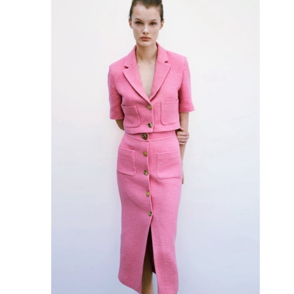 NWT Zara pink tweed high waisted skirt